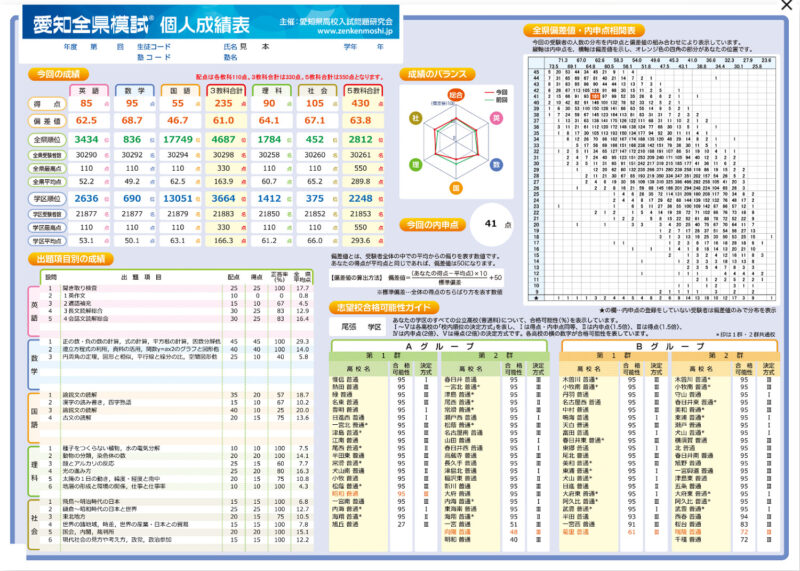 見方がわかると受け取る情報量がグーンと増える！愛知全県模試の個人